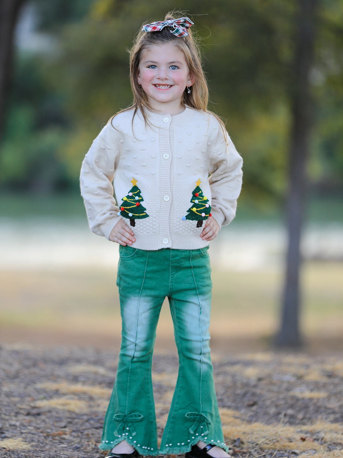 Christmas Tree Knit Cardigan Kids Holiday Sweater Button Front