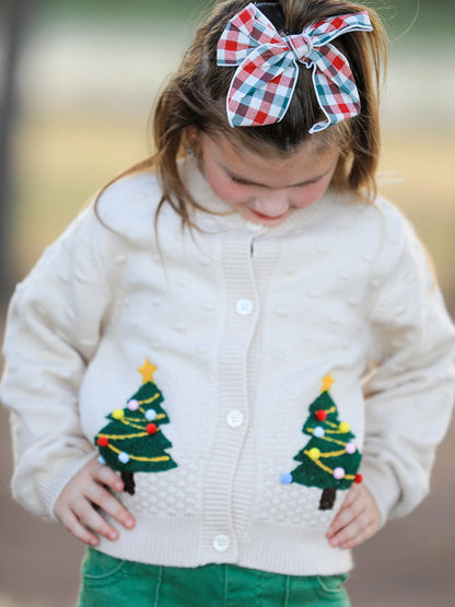 Christmas Tree Knit Cardigan Kids Holiday Sweater Button Front