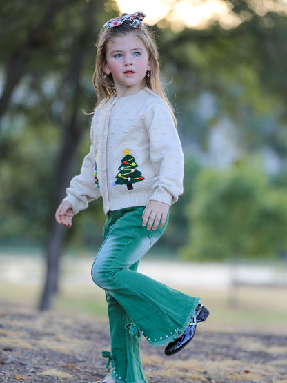 Christmas Tree Knit Cardigan Kids Holiday Sweater Button Front