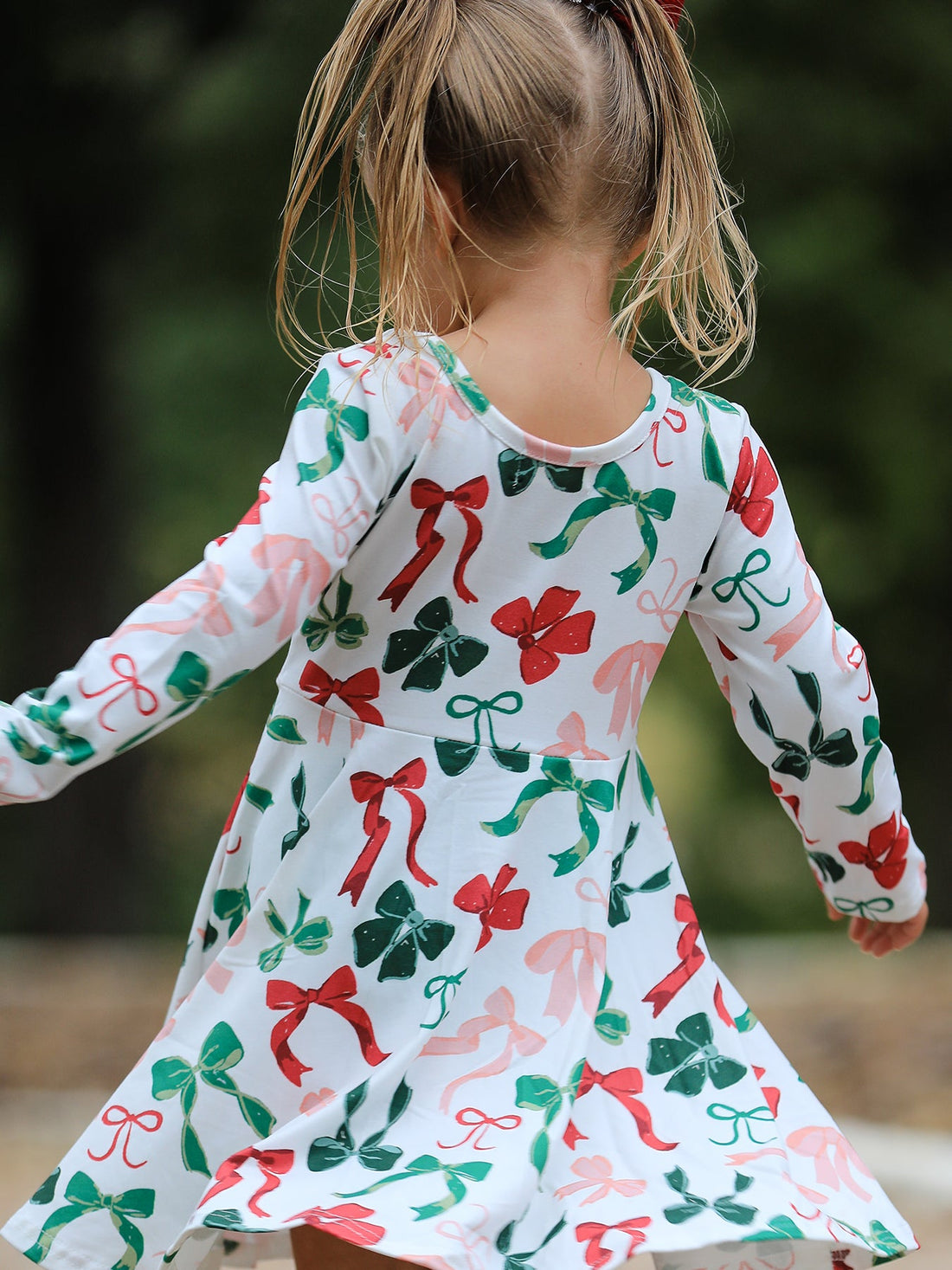 Girls Christmas Bow Print Dress