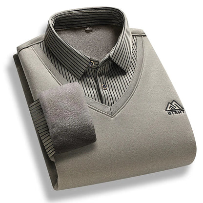 Retro Winter Pullovers Men Polo Neck Sweaters Fashion Striped Fleece Lined Polo Shirt Jumper Thick Knitting Sweaters