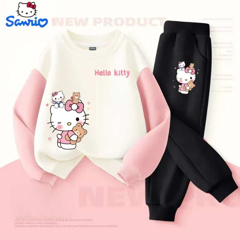 Sanrio Autumn Baby Girls Clothes Set Kid Hello Kitty Printed Sweatshirts Pullover Top &amp; Pants 2pcs Children Patchwork Tracksuit