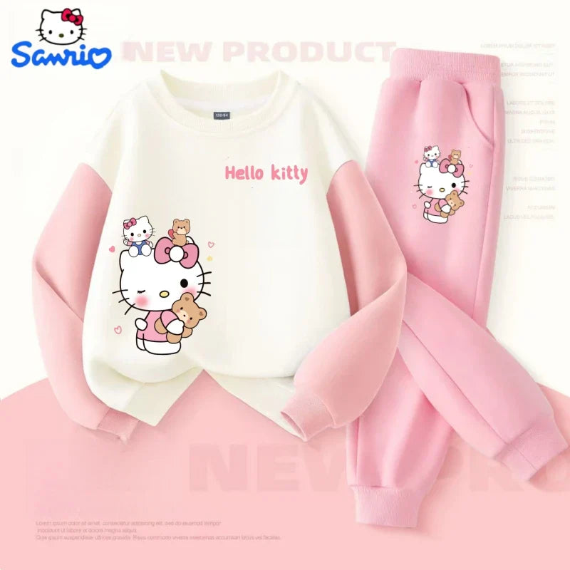 Sanrio Autumn Baby Girls Clothes Set Kid Hello Kitty Printed Sweatshirts Pullover Top &amp; Pants 2pcs Children Patchwork Tracksuit