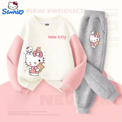 Sanrio Autumn Baby Girls Clothes Set Kid Hello Kitty Printed Sweatshirts Pullover Top &amp; Pants 2pcs Children Patchwork Tracksuit