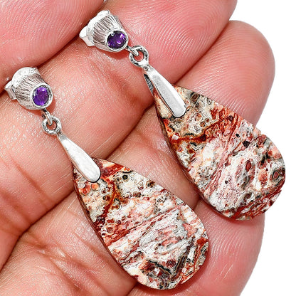 Leopard Skin Jasper &amp; Amethyst Earrings E-1120 SDE84664