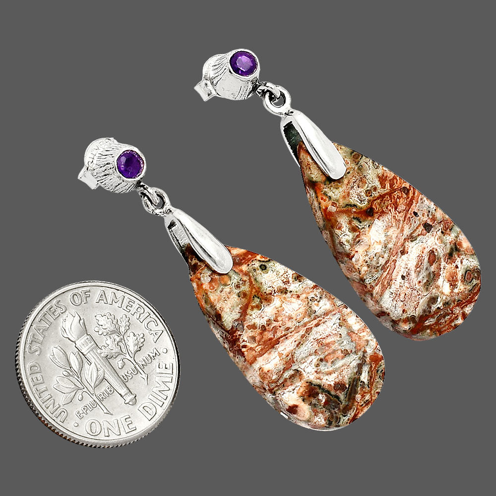 Leopard Skin Jasper &amp; Amethyst Earrings E-1120 SDE84664