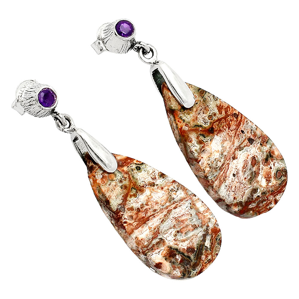 Leopard Skin Jasper &amp; Amethyst Earrings E-1120 SDE84664