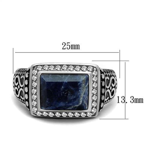 Sodalite stainless steel ring for men with Capri Blue semi-precious stone and high polished finish