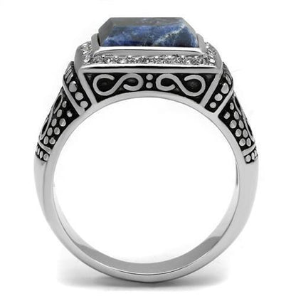Sodalite stainless steel ring for men with Capri Blue semi-precious stone and high polished finish
