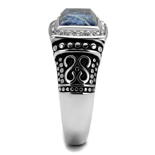 Sodalite stainless steel ring for men with Capri Blue semi-precious stone and high polished finish