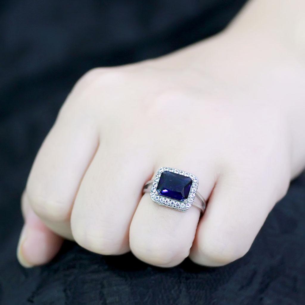 Montana synthetic glass stainless steel ring for women with high polished no-plating finish