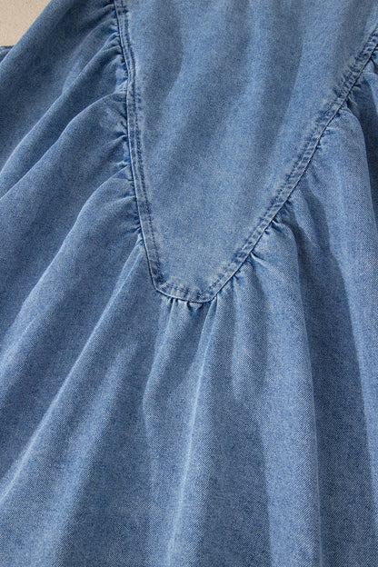Myosotis Denim Pleated Patchwork Sleeveless Top