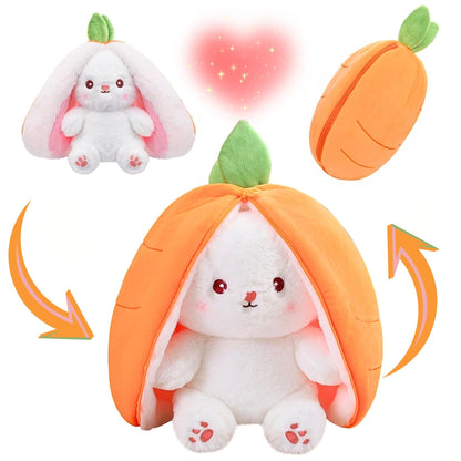 Reversible Strawberry Bunny Plush Toy Soft Polyester Stuffed Animal for Kids Hide and Seek Transforming Toy