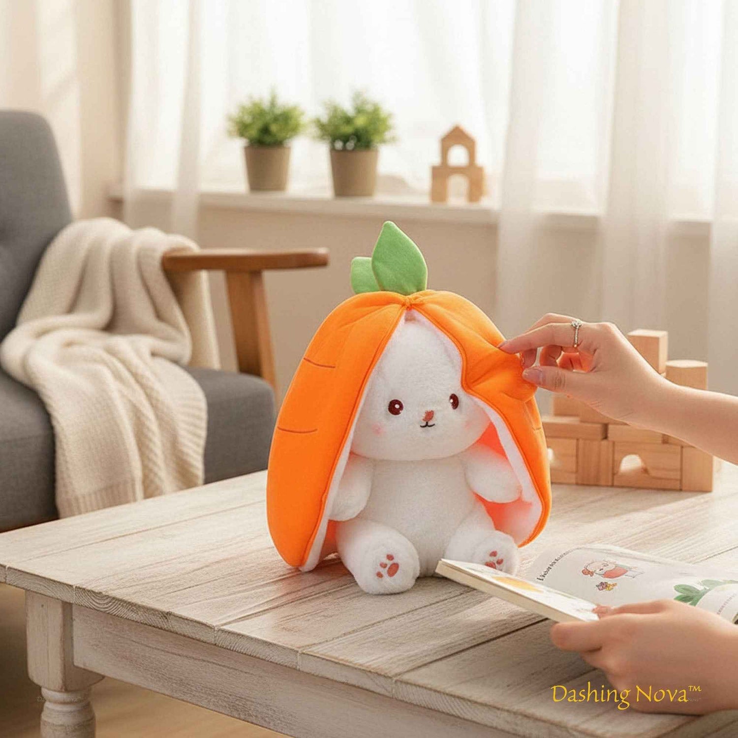 Reversible Strawberry Bunny Plush Toy Soft Polyester Stuffed Animal for Kids Hide and Seek Transforming Toy