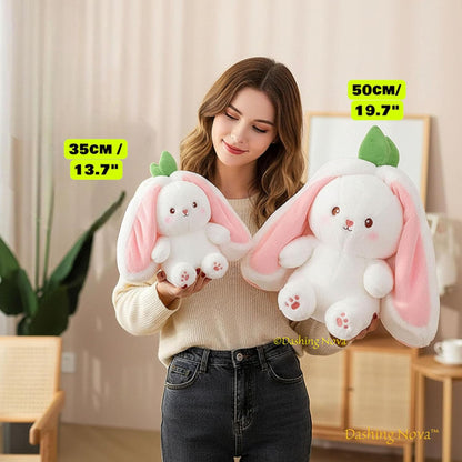 Reversible Strawberry Bunny Plush Toy Soft Polyester Stuffed Animal for Kids Hide and Seek Transforming Toy