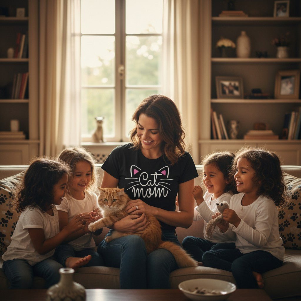 Cat Mom Graphic T-Shirt 100% Cotton Women&
