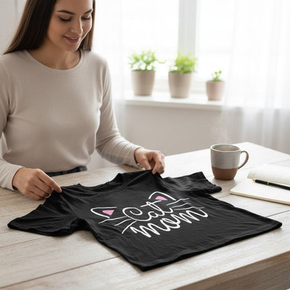 Cat Mom Graphic T-Shirt 100% Cotton Women&