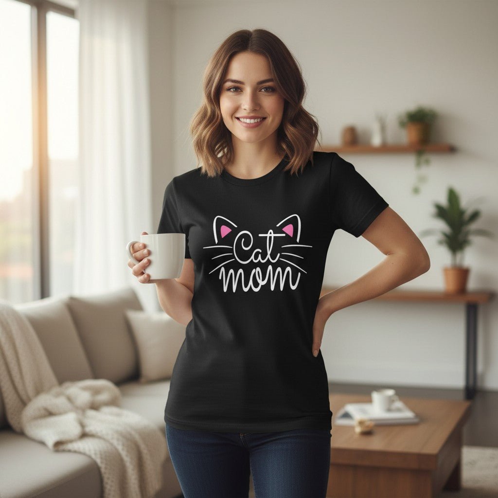 Cat Mom Graphic T-Shirt 100% Cotton Women&