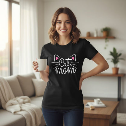 Cat Mom Graphic T-Shirt 100% Cotton Women&