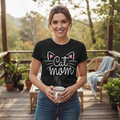 Cat Mom Graphic T-Shirt 100% Cotton Women&