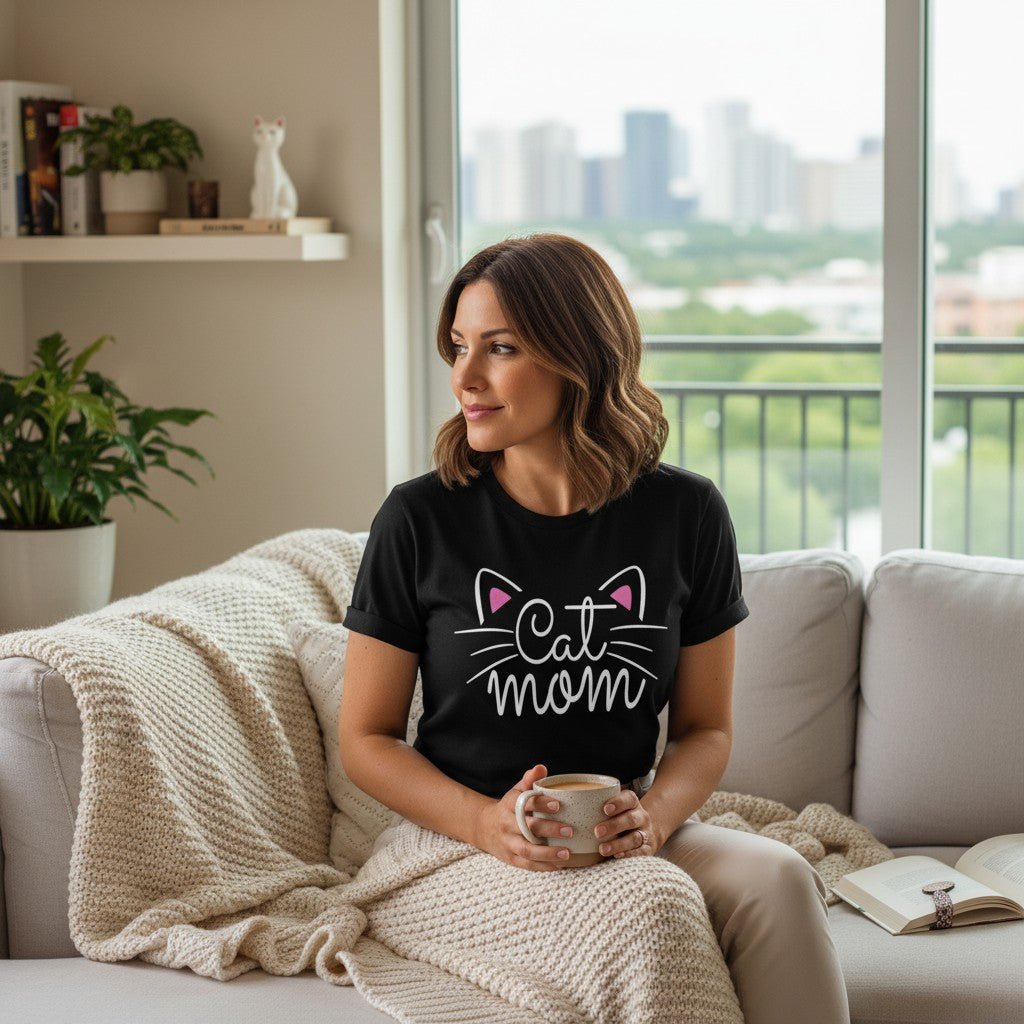 Cat Mom Graphic T-Shirt 100% Cotton Women&
