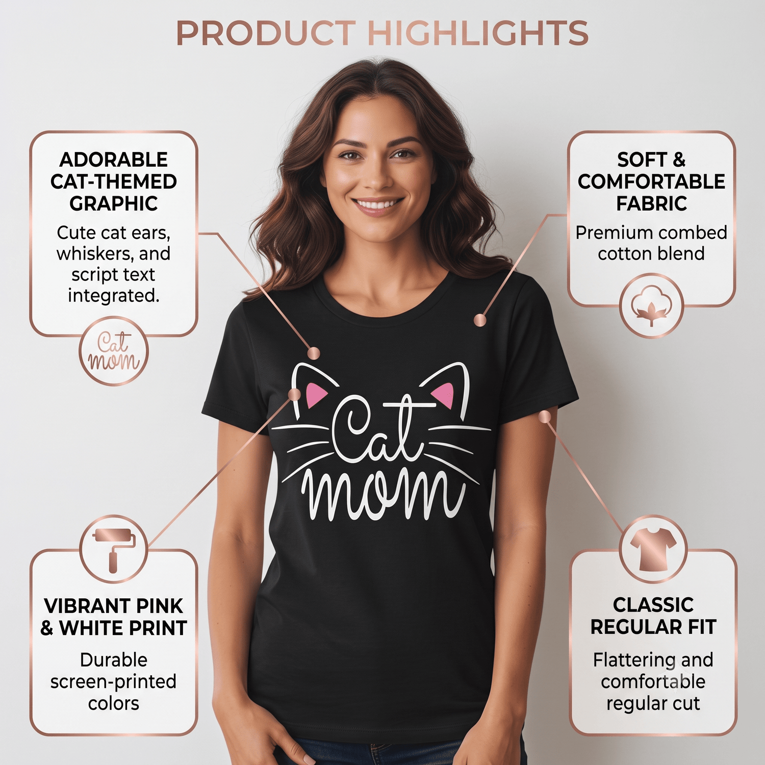 Cat Mom Graphic T-Shirt 100% Cotton Women&