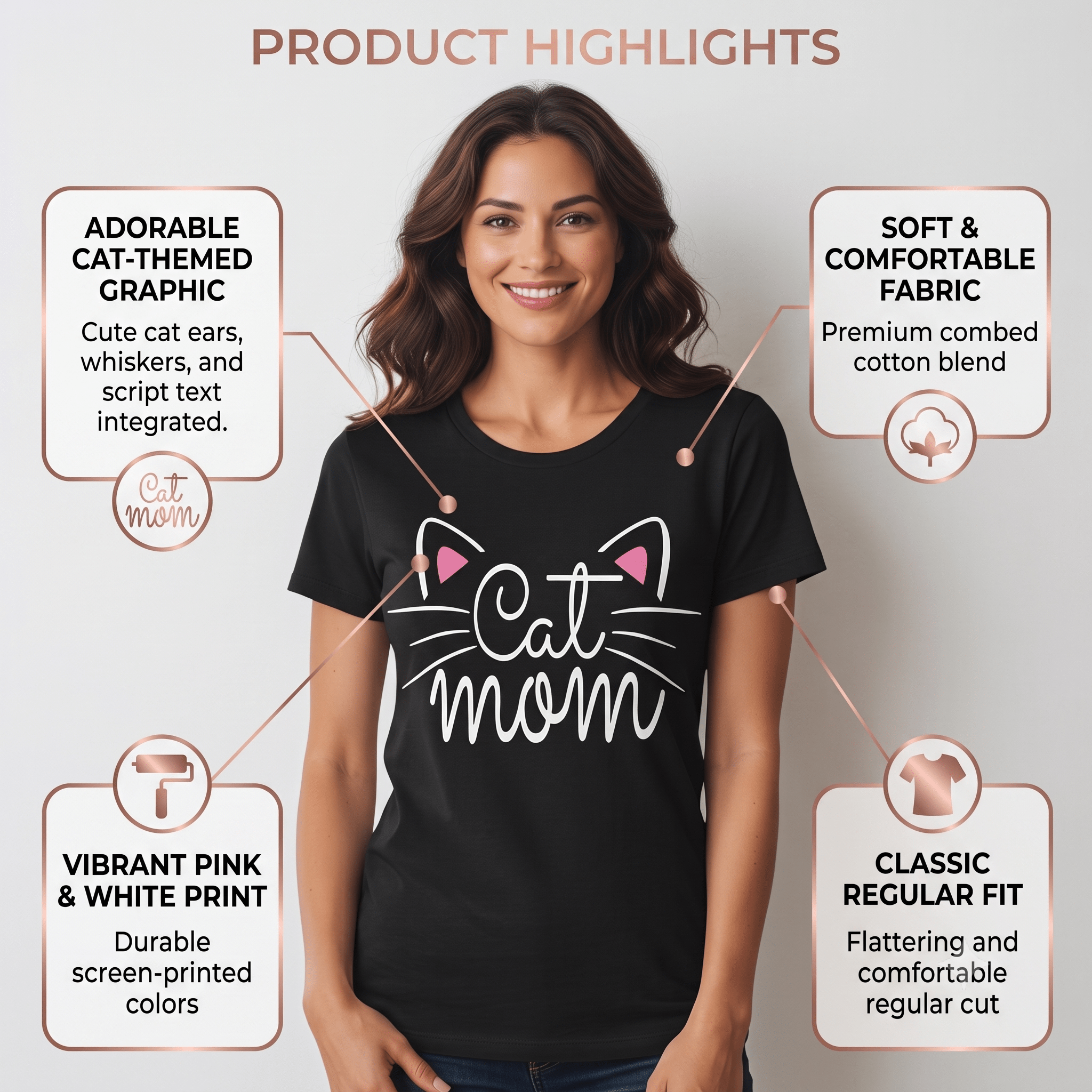 Cat Mom Graphic T-Shirt 100% Cotton Women&