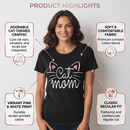 Cat Mom Graphic T-Shirt 100% Cotton Women&