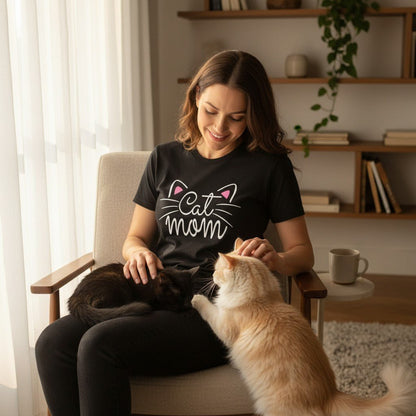 Cat Mom Graphic T-Shirt 100% Cotton Women&