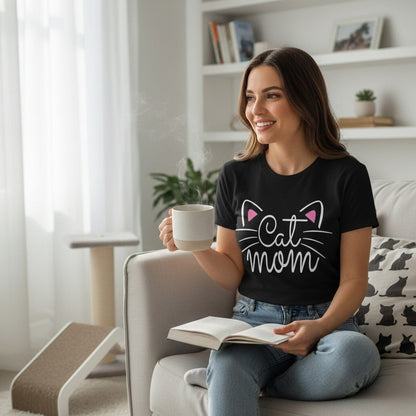 Cat Mom Graphic T-Shirt 100% Cotton Women&