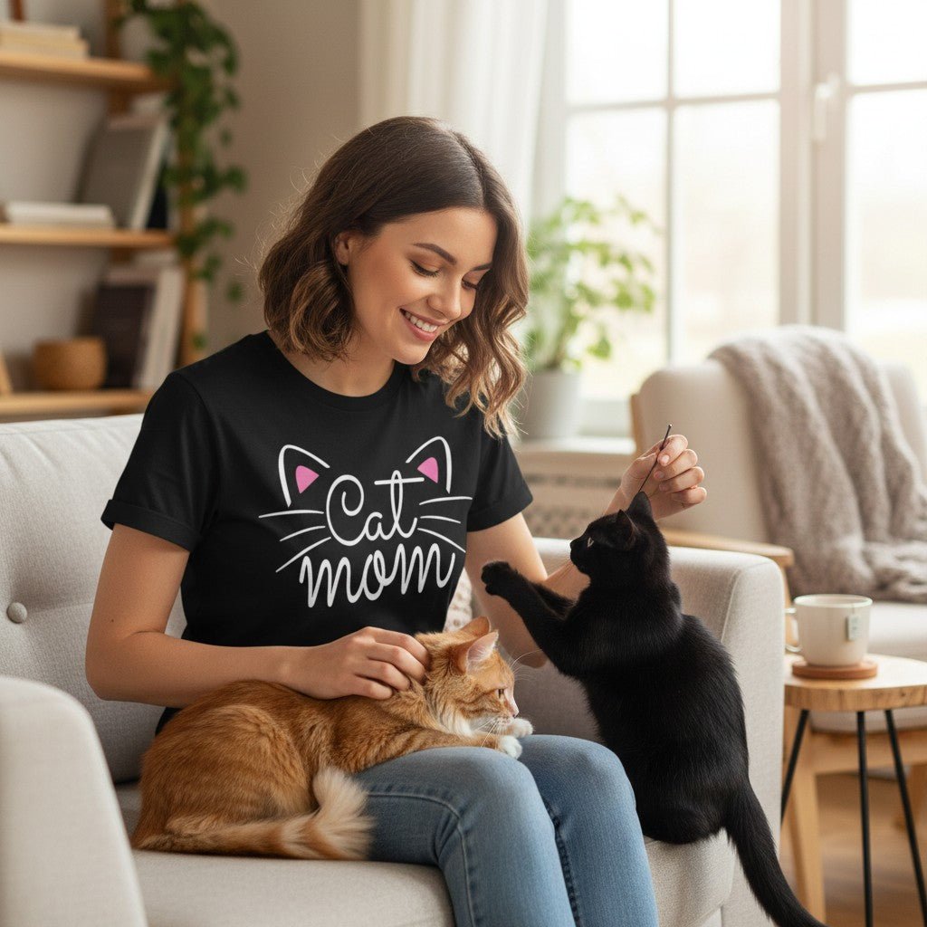 Cat Mom Graphic T-Shirt 100% Cotton Women&