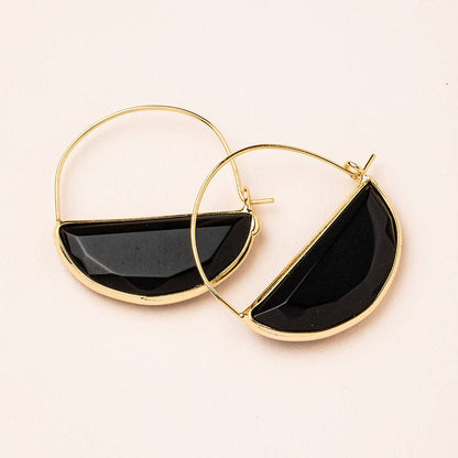 Black Spinel Stone Prism Hoop Earrings