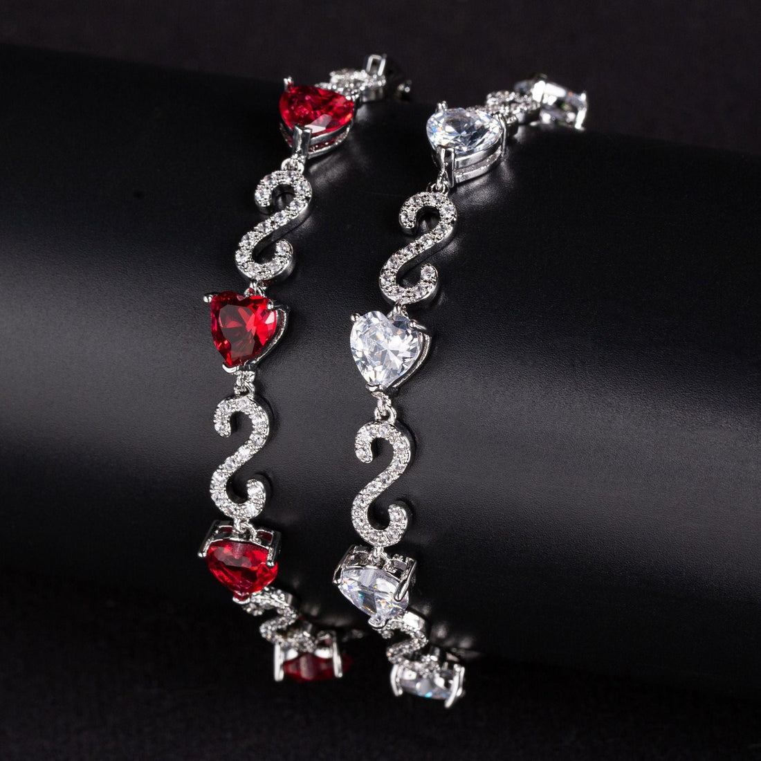 S925 Silver Number-Spliced Heart &amp; Cubic Zirconia Bracelet
