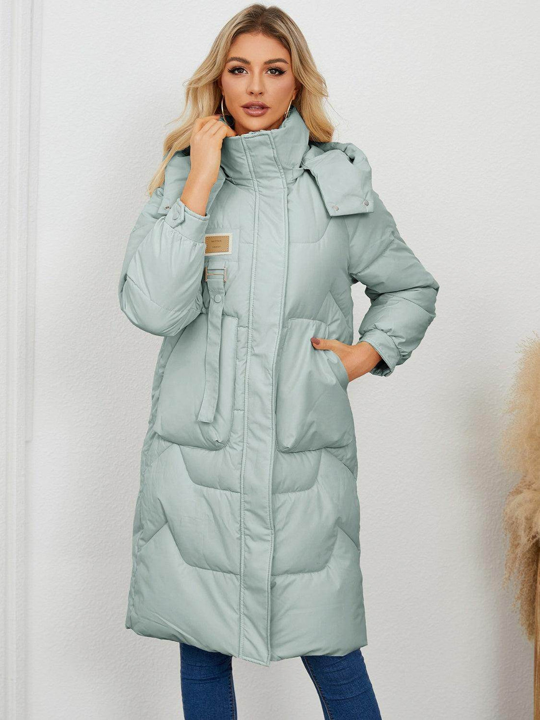 Long Sleeve Longline Hooded Winter Coat for Women