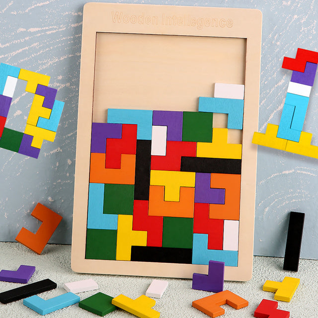3D Colorful Wooden Tangram Puzzle Educational Toy