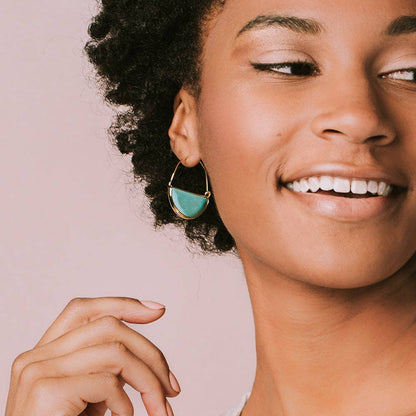 Black Spinel Stone Prism Hoop Earrings