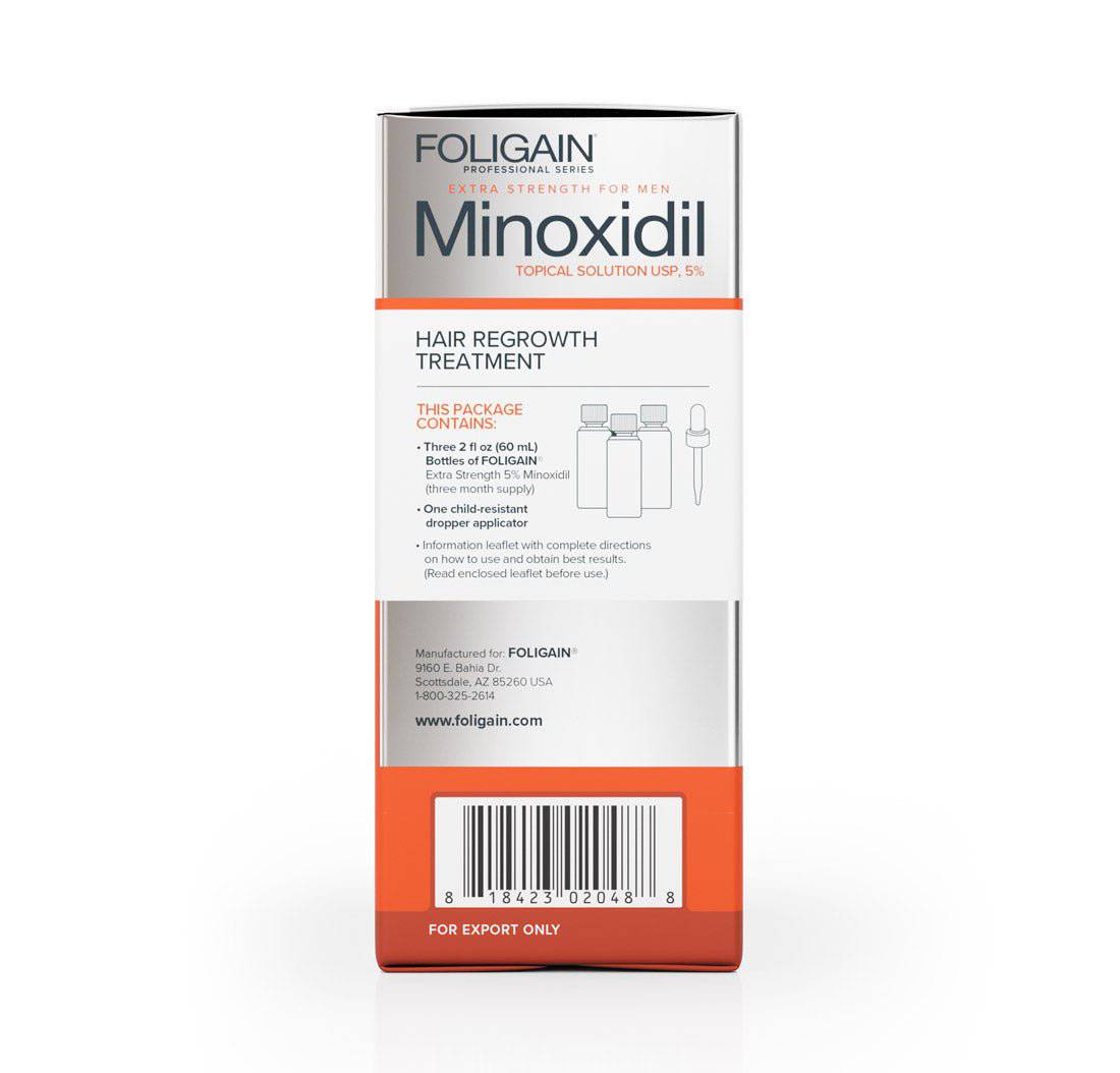 FOLIGAIN Minoxidil 5% hair regrowth product three bottle supply for men