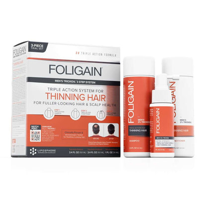 FOLIGAIN Triple Action Hair Care System for Men three piece trial set