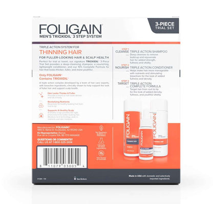 FOLIGAIN Triple Action Hair Care System for Men complete trial kit packaging