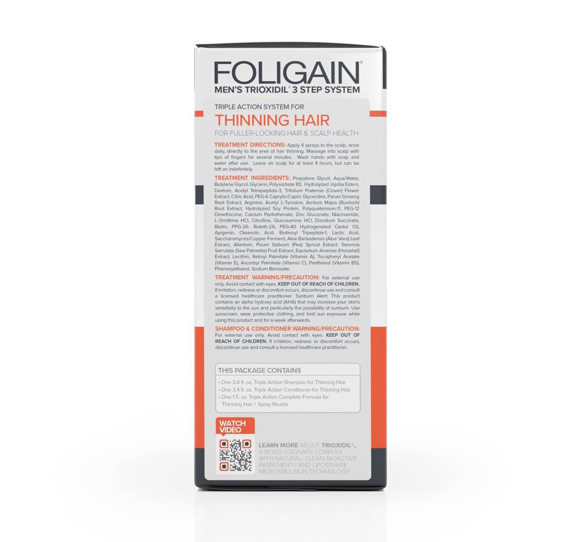 1. FOLIGAIN Triple Action Hair Care System trial kit for thicker looking hair