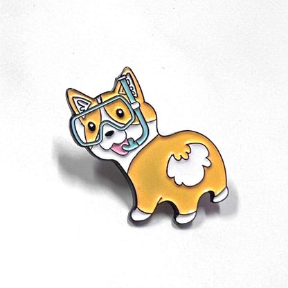 Corgi Enamel Pin colorful enamel corgi wearing diving goggles for dog lovers and collectors.