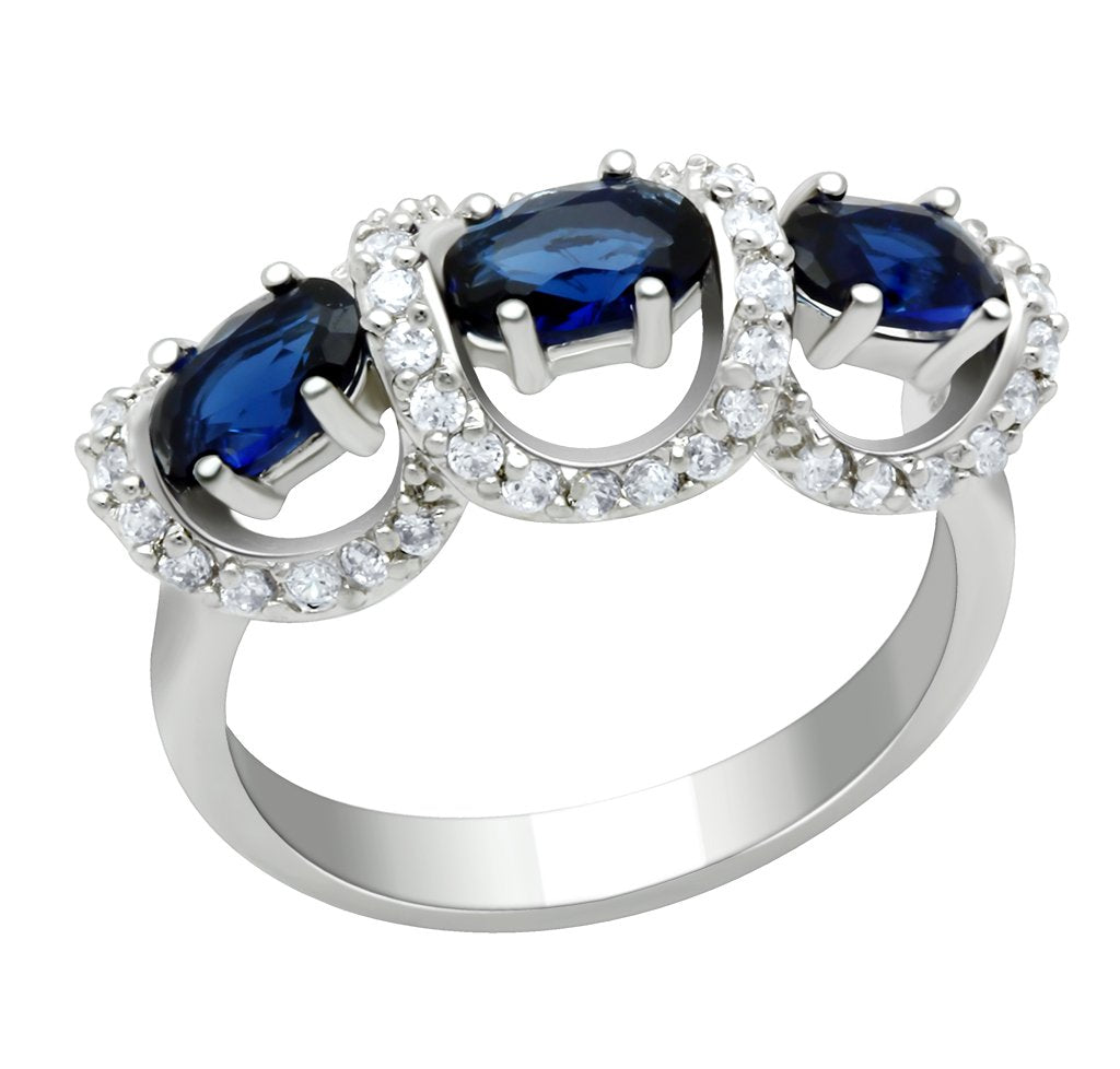 LO2049 rhodium brass ring with Montana synthetic glass
