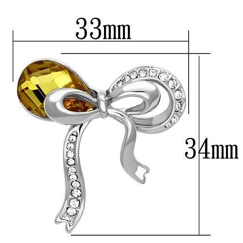 Topaz brooch for women with rhodium white metal finish and synthetic glass bead