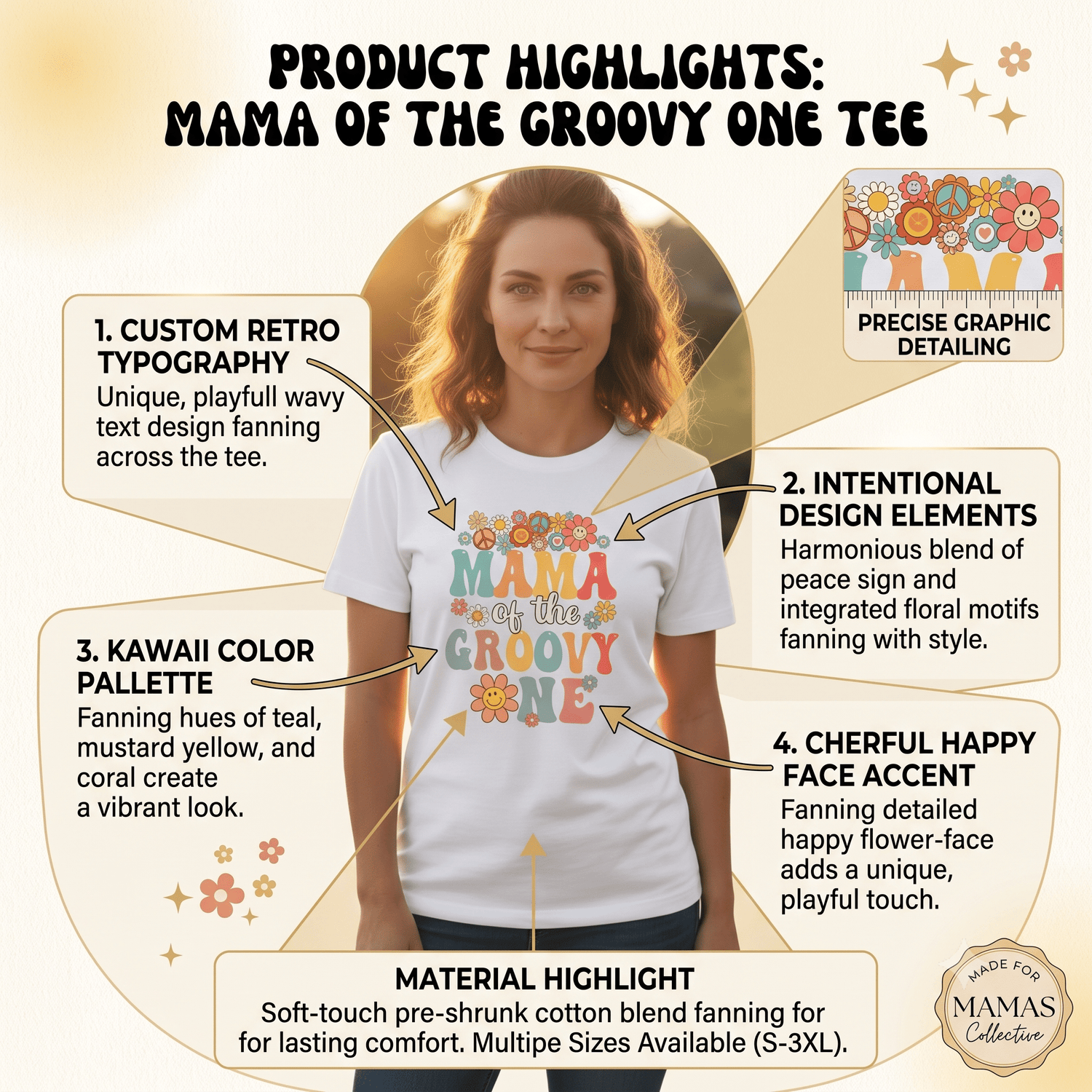 Mama Of The Groovy One T-Shirt Cotton Graphic Tee Mom Gift