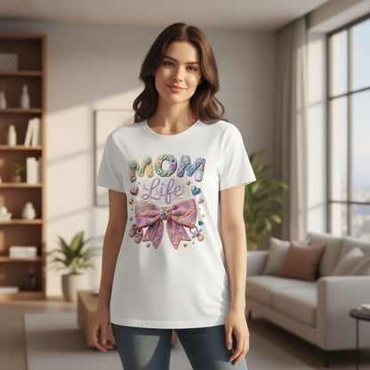 Mom Life Graphic T-Shirt 100% Cotton Pastel Bow Mothers Day Gift