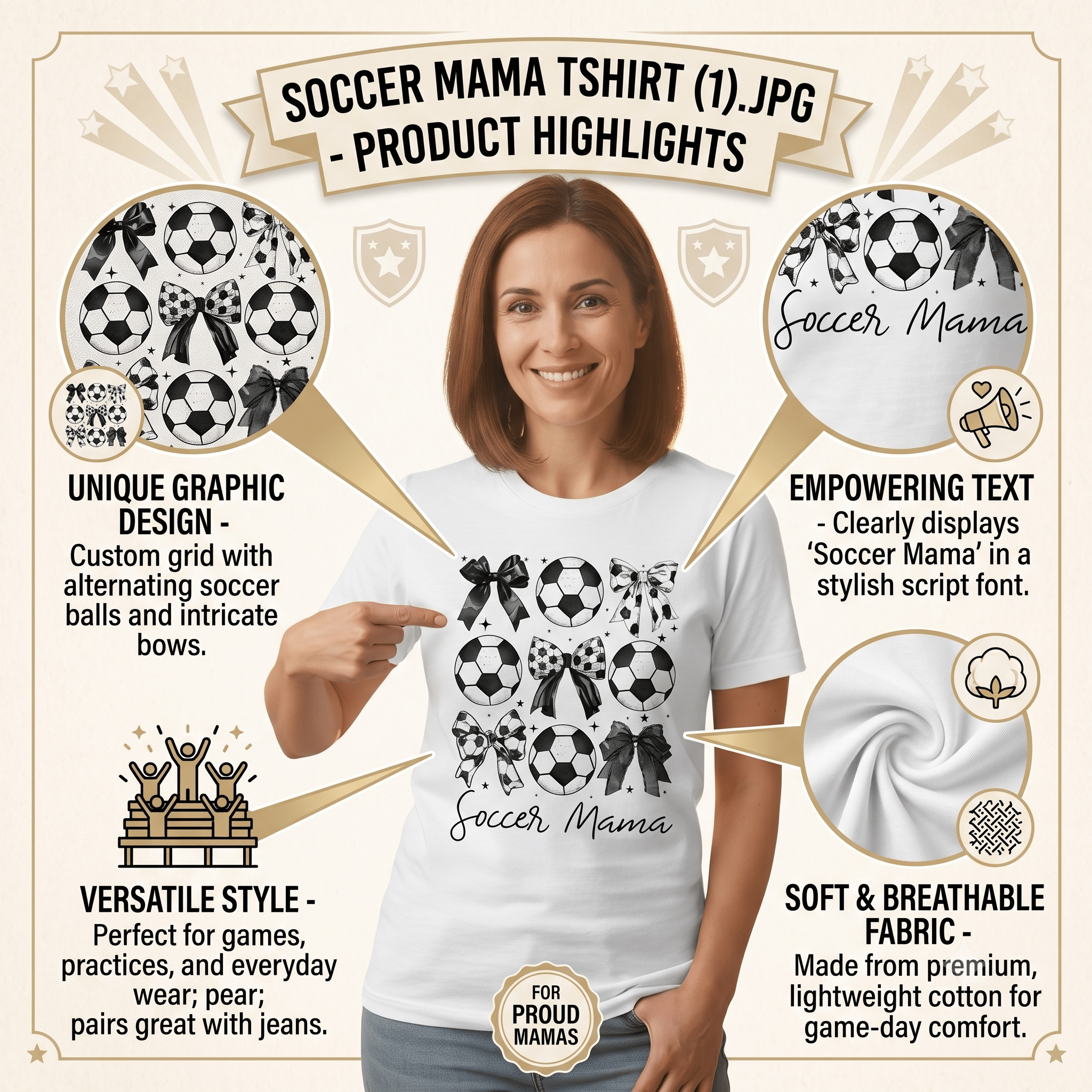 Soccer Mama Graphic T-Shirt 100% Ring Spun Cotton Women&