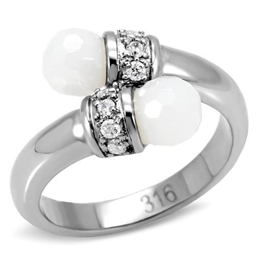 TK101 high polished stainless steel ring with milky white CZ