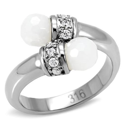 TK101 high polished stainless steel ring with milky white CZ