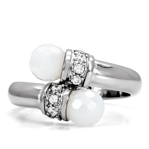 TK101 high polished stainless steel ring with milky white CZ