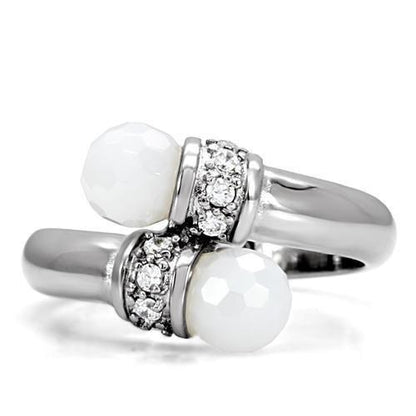 TK101 high polished stainless steel ring with milky white CZ